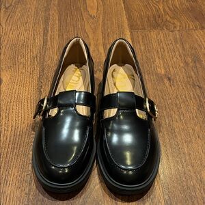 Sam Edelman Black Loafers with Gold Buckle